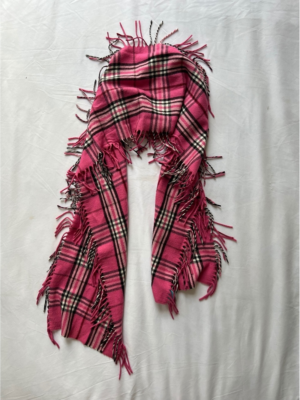 Pink Plaid Fringe Scarf